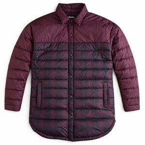 prAna Quilted Down Puffer Jacket Burgundy Plaid Warm Winter Coat Burgundy XL